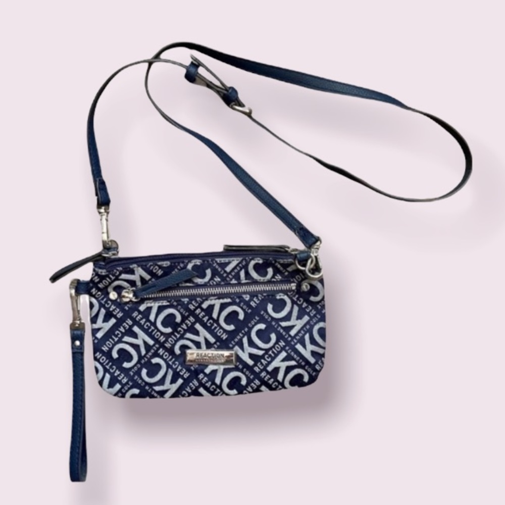 Reaction Kenneth Cole Navy Logo Mini Crossbody Bag